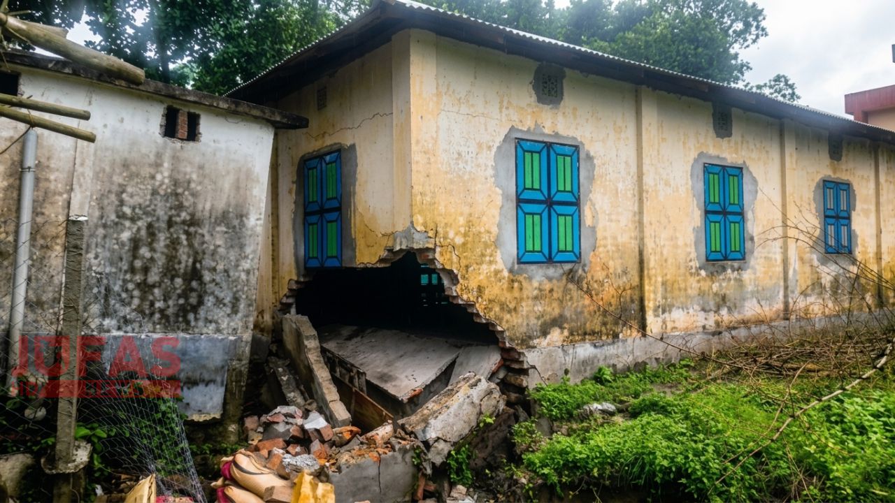 কিশোরগঞ্জে টানা বৃষ্টিতে প্রাথমিক বিদ্যালয়ের ক্লাস রুমে ধ্বস, ঝুঁকিপূর্ণ ভবন
