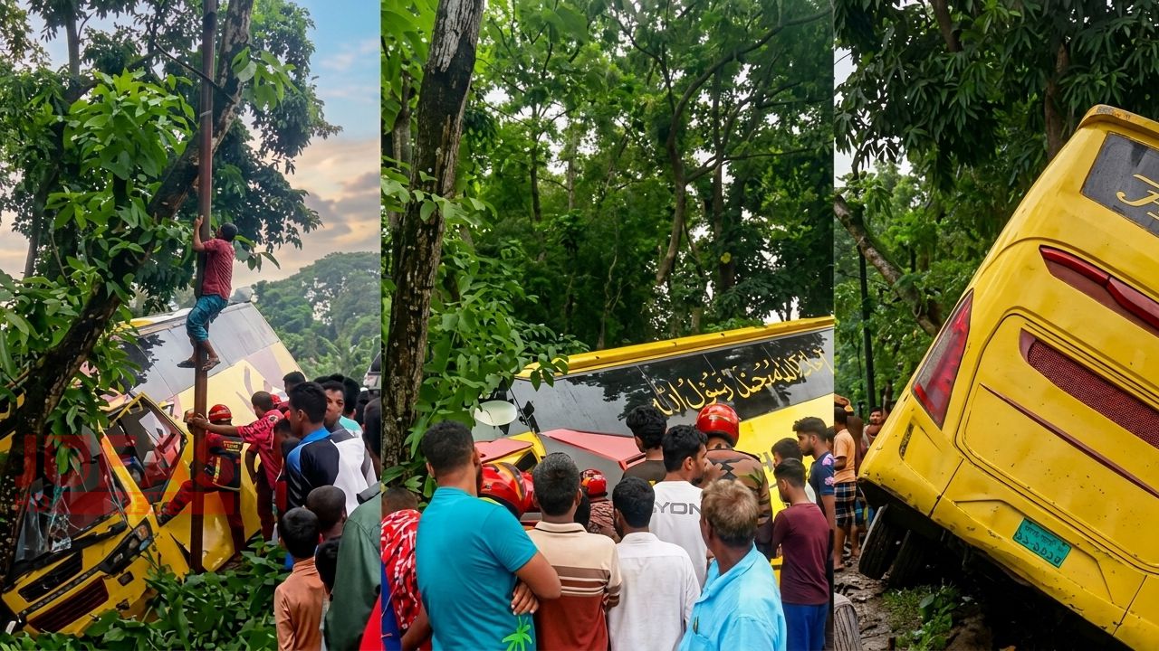 কাউনিয়ায় নিয়ন্ত্রণ হারিয়ে গাছের সাথে বাসের ধাক্কা, প্রাণে বাঁচলেন সকল যাত্রী