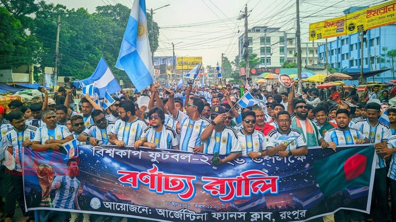 রংপুরে আর্জেন্টিনা সমর্থকদের র‌্যালি, রং ছিটিয়ে বিশ্বকাপ উল্লাস