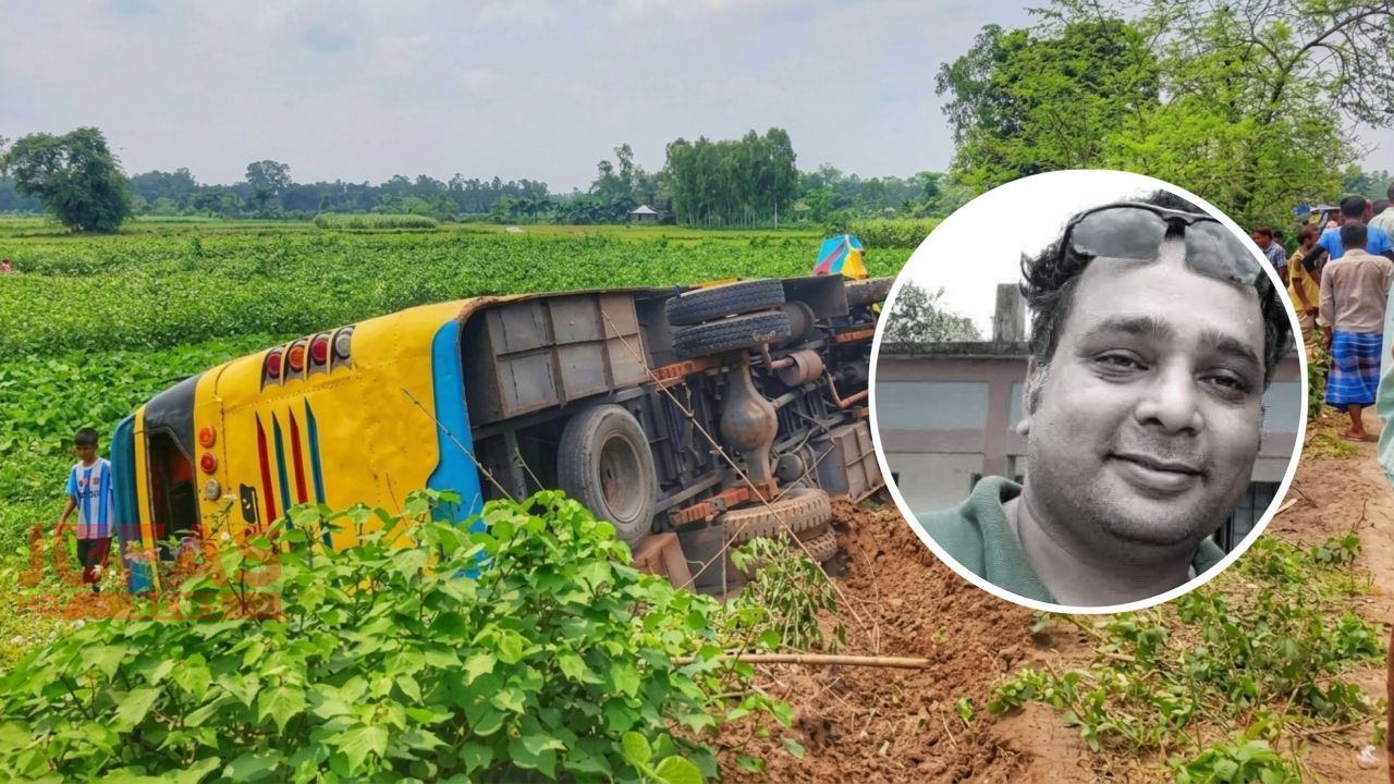 ডোমারের ধরণীগঞ্জে বাস উল্টে মোটরসাইকেলের ওপর: রাসেল বসুনিয়া নিহত, আহত ২০