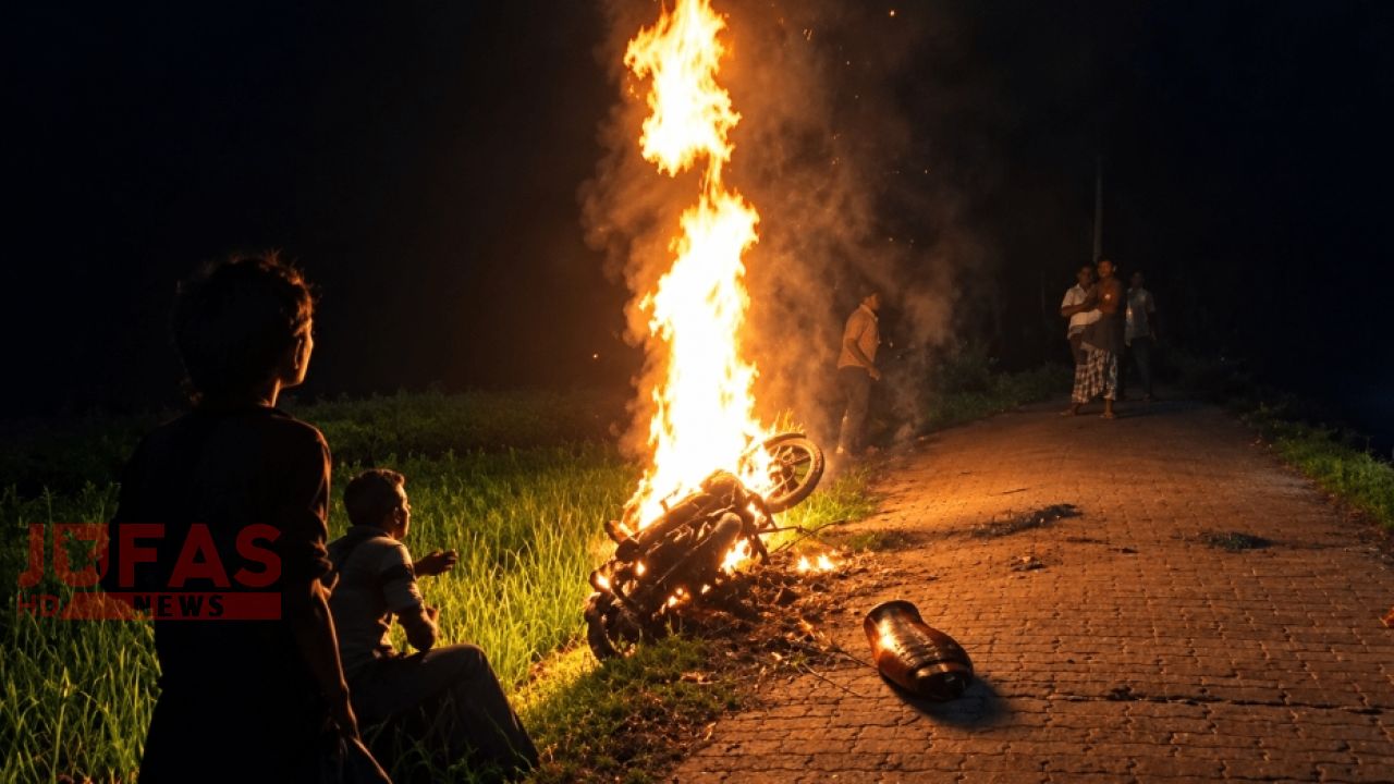 বালিয়াডাঙ্গীতে চলন্ত মোটরসাইকেলে আগুন, অল্পের জন্য রক্ষা পেলেন চালক