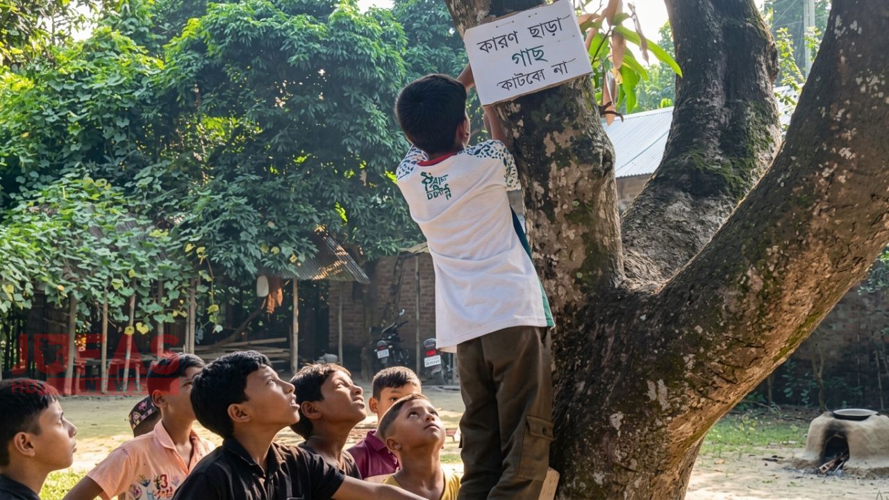 গাছে গাছে ঝুলছে মুগ্ধের সচেতনতার বাণী